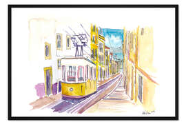 Gerahmter Kunstdruck Lissabon Klassische unvergessliche gelbe Straßenbahn Tour