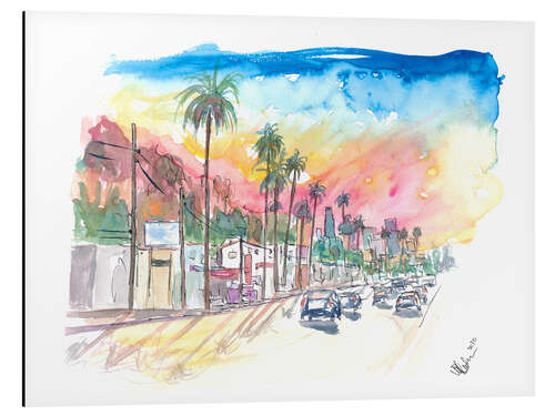 Alumiinitaulu Sunset Blvd Los Angeles in the rainbow colored sunset