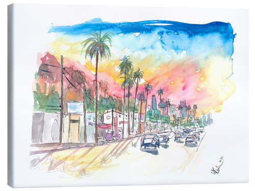 Canvas print Sunset Blvd Los Angeles in the rainbow colored sunset