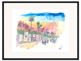 Gerahmter Kunstdruck Sunset Blvd Los Angeles im regenbogenfarbenen Sonnenuntergang