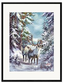 Ingelijste kunstdruk Reindeer in winter