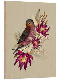 Hout print Floral with bird IV