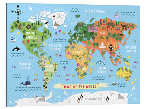 Quadro em alumínio Mapa mundial para crianças