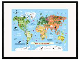 Ingelijste kunstdruk World map for children