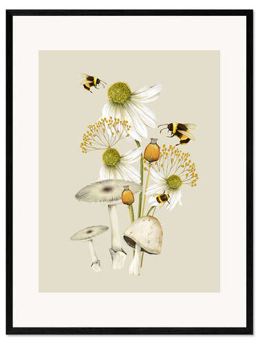 Framed art print Floral with bumblebees