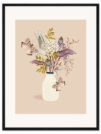 Gerahmter Kunstdruck Floral mit Schmetterlingen IV