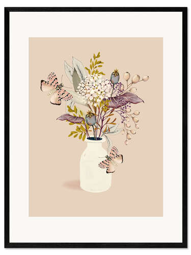 Impression artistique encadrée Floral avec des papillons IV