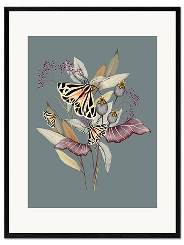 Impression artistique encadrée Floral avec des papillons III