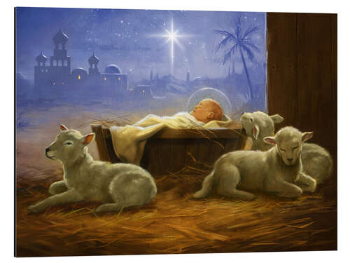 Aluminium print Baby Jesus with sheeps