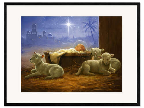 Framed art print Baby Jesus with sheeps