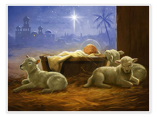 Plakat Baby Jesus with sheeps