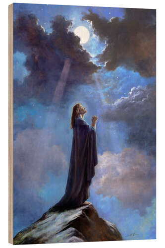 Puutaulu Praying Jesus in the night