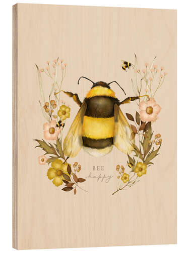 Wood print Floral with bee