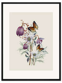 Gerahmter Kunstdruck Floral mit Schmetterlingen I