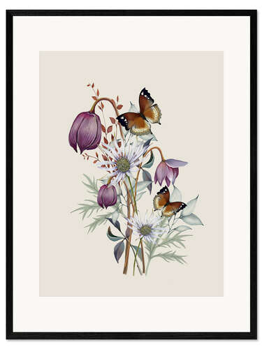 Ingelijste kunstdruk Floral with butterflies I.