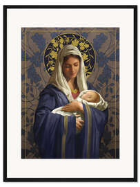 Gerahmter Kunstdruck Maria im blauen Umhang mit Jesuskind