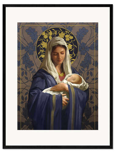 Framed art print Maria in a blue cape with Baby Jesus