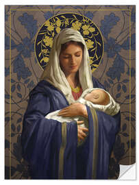 Selvklebende plakat Maria in a blue cape with Baby Jesus