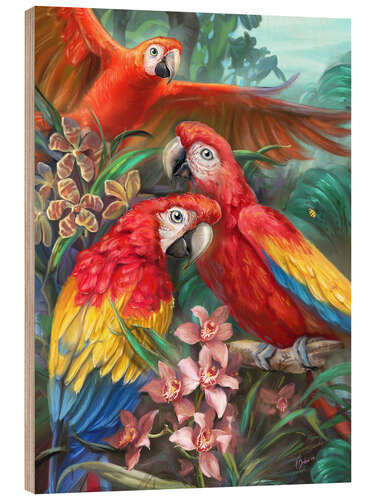 Wood print Tropical birds