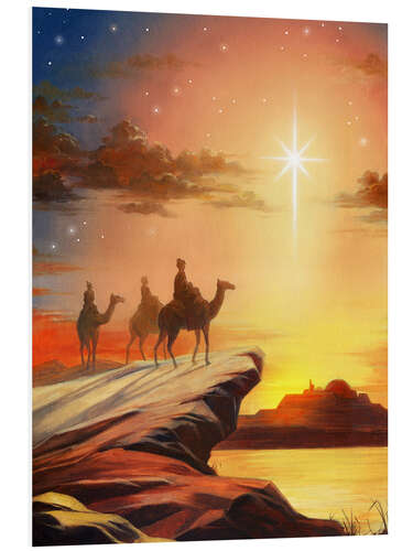 Foam board print The 3 wise men on their camels and following the holy star