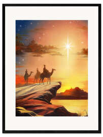 Framed art print The 3 wise men on their camels and following the holy star