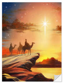 Selvklebende plakat The 3 wise men on their camels and following the holy star