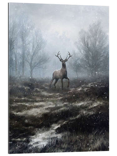 Tableau en plexi-alu Cerf dans la première chute de neige