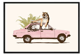 Gerahmter Kunstdruck Tiger auf einem Auto