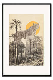 Gerahmter Kunstdruck Tiger zwischen Ruinen und Palmen