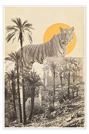 Print  Tiger between ruins and palm trees - Florent Bodart