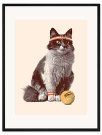 Gerahmter Kunstdruck Katze beim Tennis