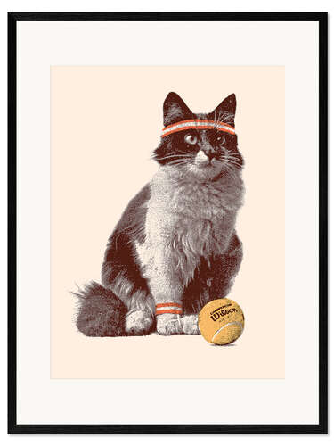 Gerahmter Kunstdruck Katze beim Tennis