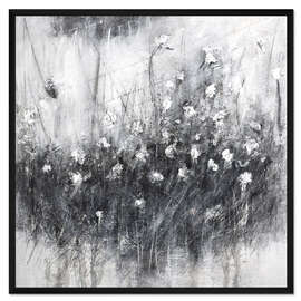 Gerahmter Kunstdruck Weiße Blumen auf Grau