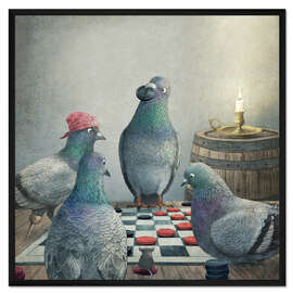 Gerahmter Kunstdruck Tauben spielen Dame
