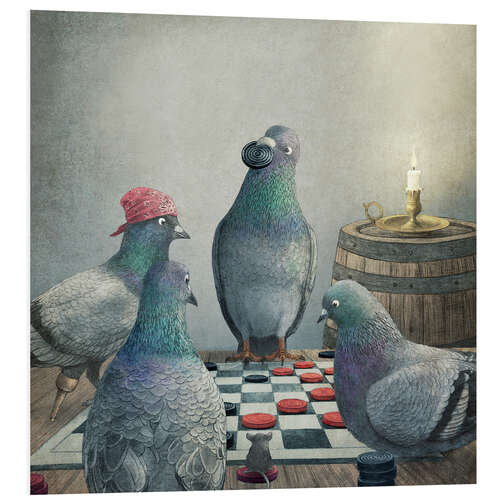 Foam board print Checker playing pigeons