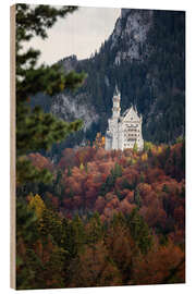 Wood print Neuschwanstein Castle in the forest