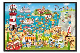 Gerahmter Kunstdruck Sommer, Strand und Camping