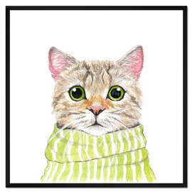 Gerahmter Kunstdruck Nette Katze mit grünen Augen und Schal