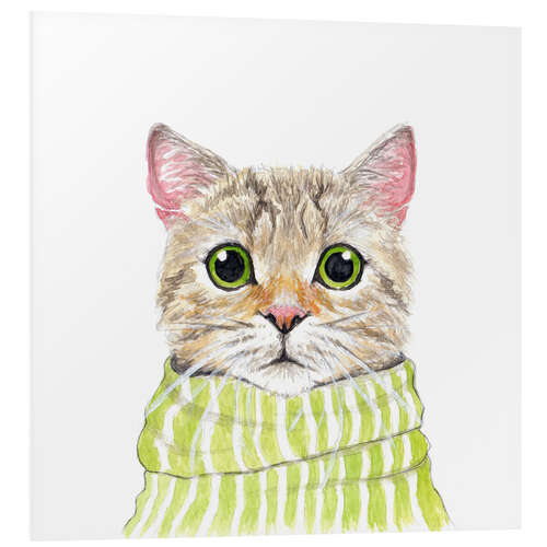 Foam board print Cute cat with green eyes and scarf