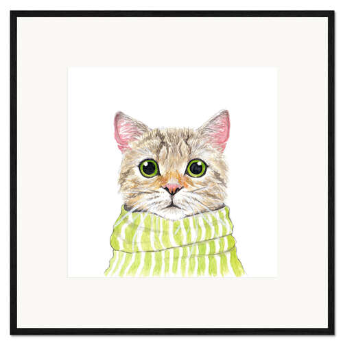 Framed art print Cute cat with green eyes and scarf