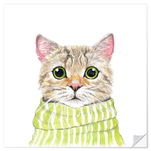 Wall sticker Cute cat with green eyes and scarf