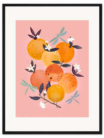Gerahmter Kunstdruck 7 Orangen und 3 Libellen