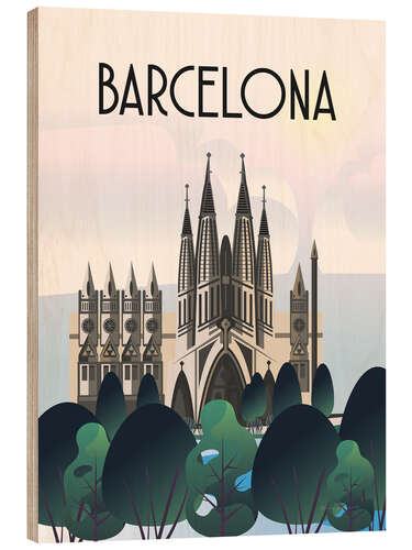 Wood print Barcelona