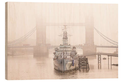 Holzbild Das ikonische London am nebligen Morgen
