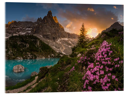 Acrylglasbild Dramatischer Sonnenuntergang in den italienischen Dolomiten