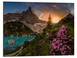 Quadro em alumínio Pôr do sol dramático nas Dolomitas italianas