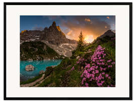 Impresión de arte enmarcada Espectacular puesta de sol en los Dolomitas italianos