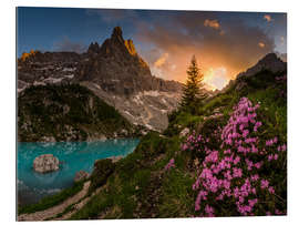 Quadro em plexi-alumínio Pôr do sol dramático nas Dolomitas italianas