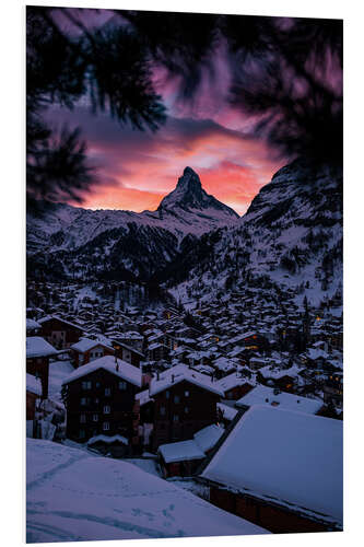 Tableau en PVC Coucher de soleil sur le Cervin et Zermatt