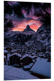 Foam board print Sunset over the Matterhorn and Zermatt